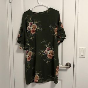 Olive green floral dress